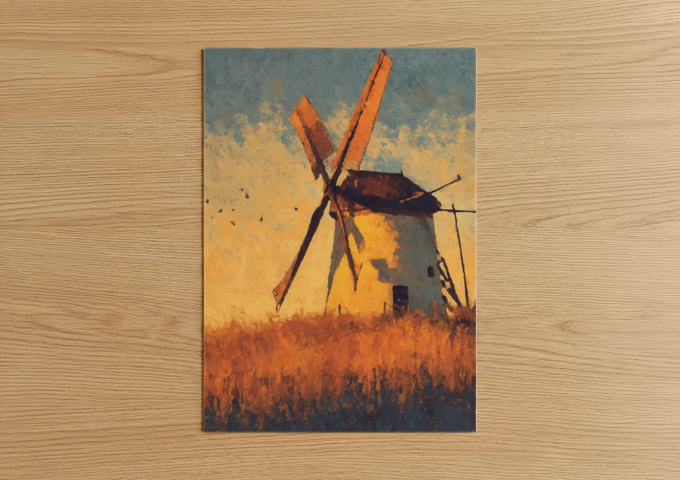 Golden Windmill Sunset Rural Landscape Wall Art