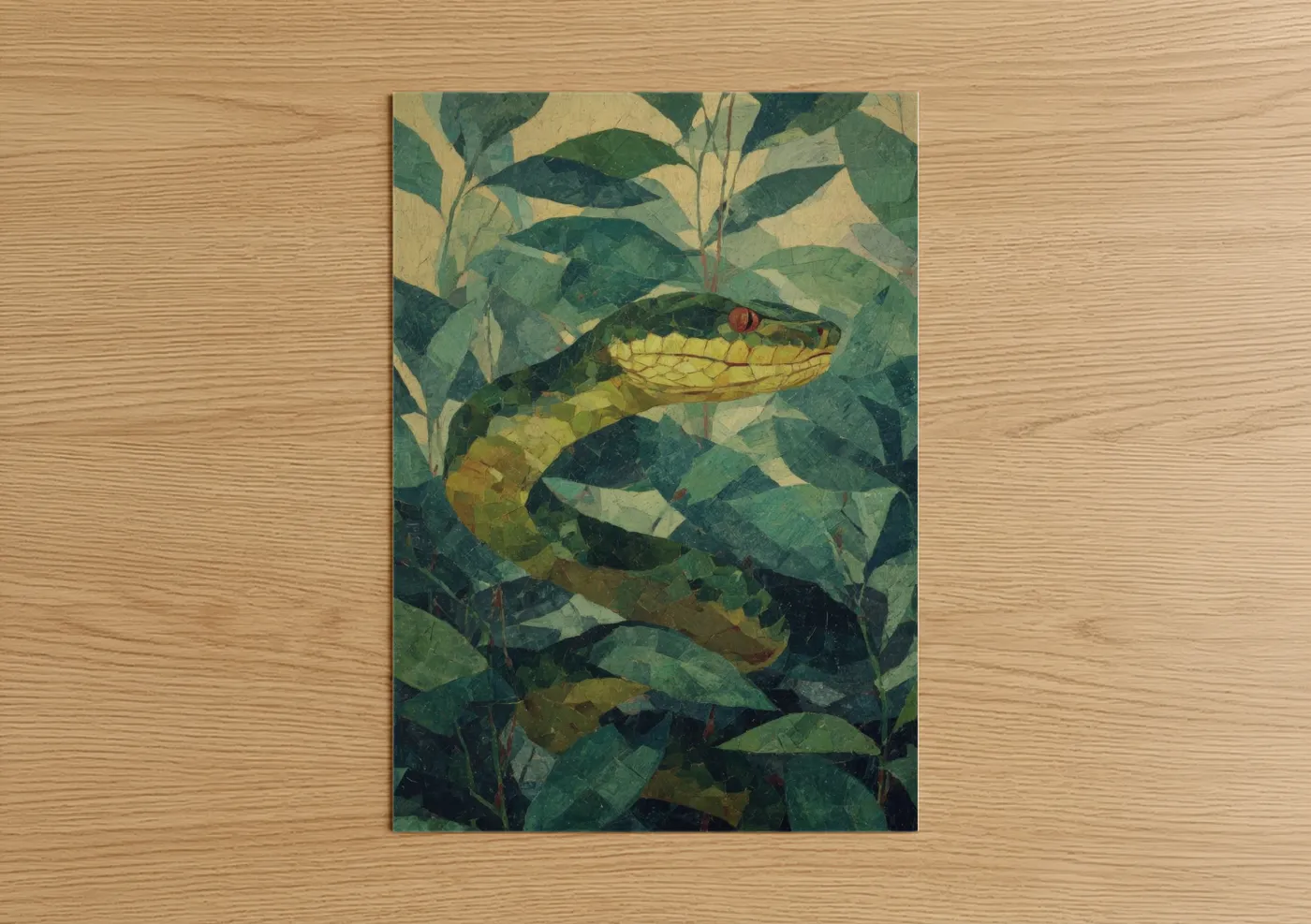 Emerald Viper In Green Foliage Watercolor Wall Art
