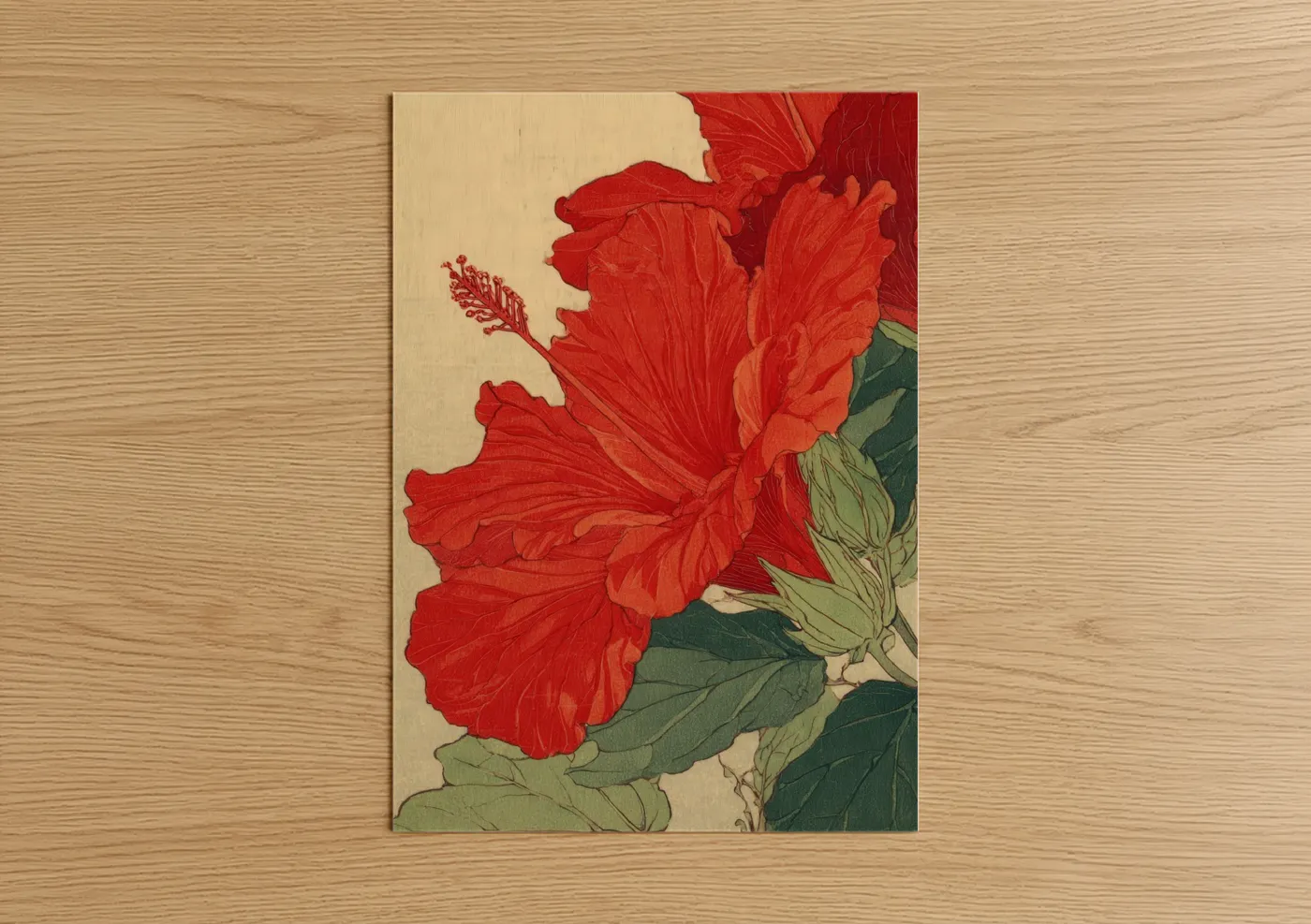 Crimson Hibiscus Botanical Art Print Wall Art