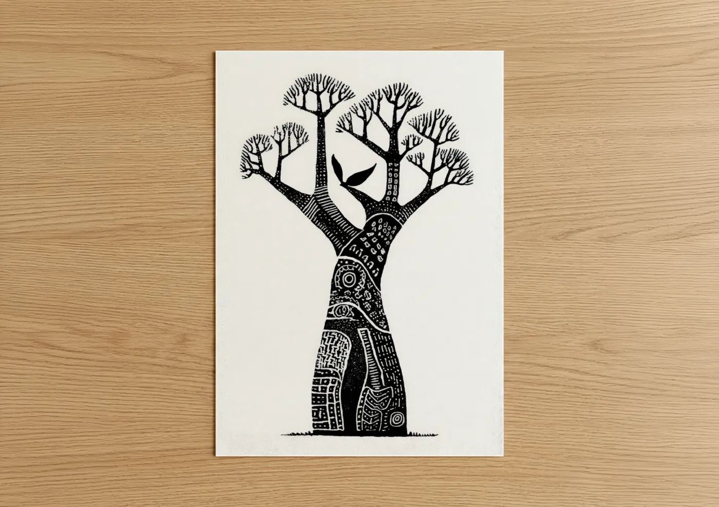 Geometric Baobab Tree Black and White Wall Art