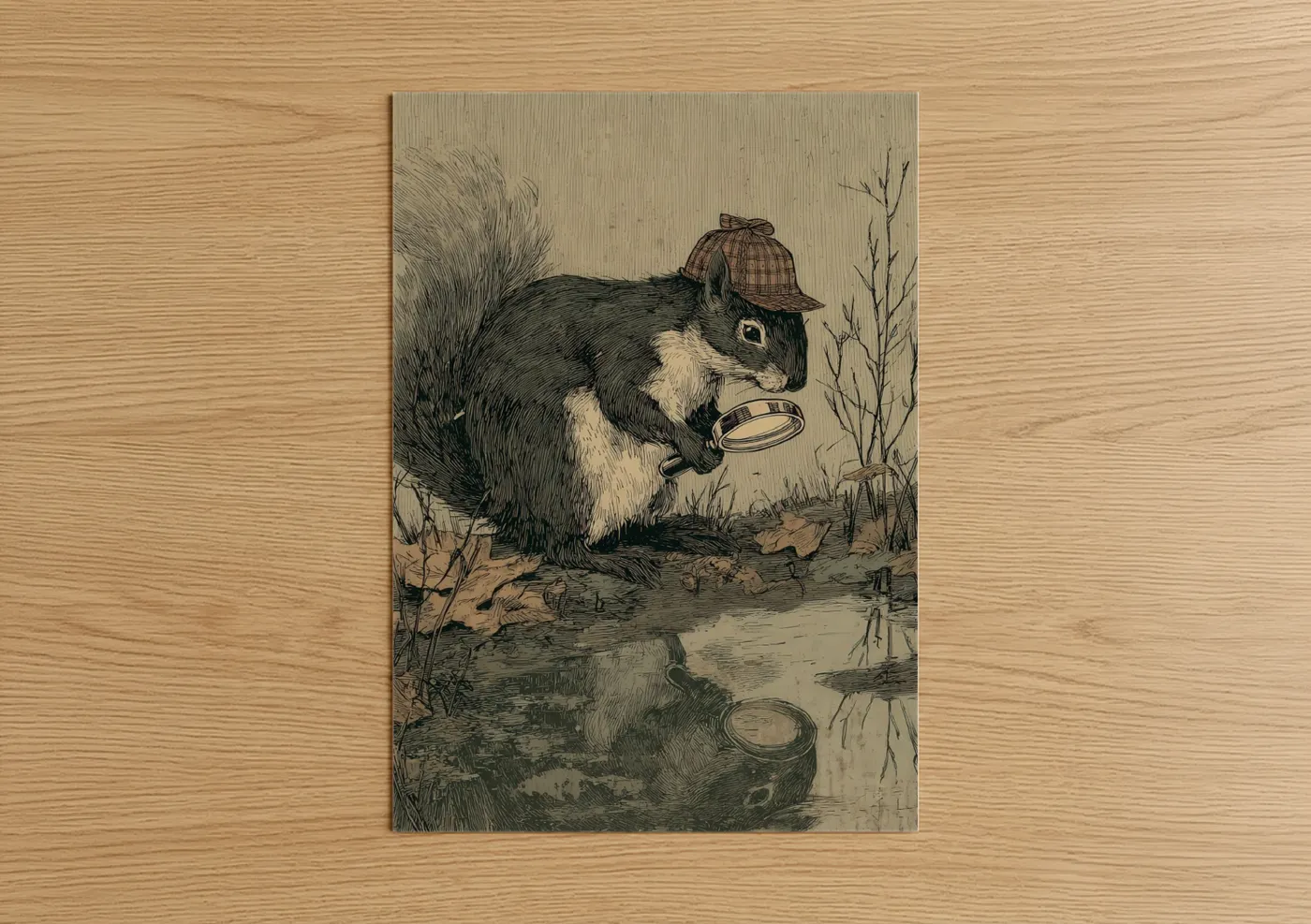 Detective Squirrel Vintage Illustration Wall Art