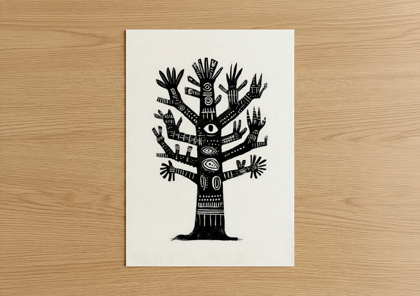 Mystical Baobab Tree Woodblock Print Wall Art