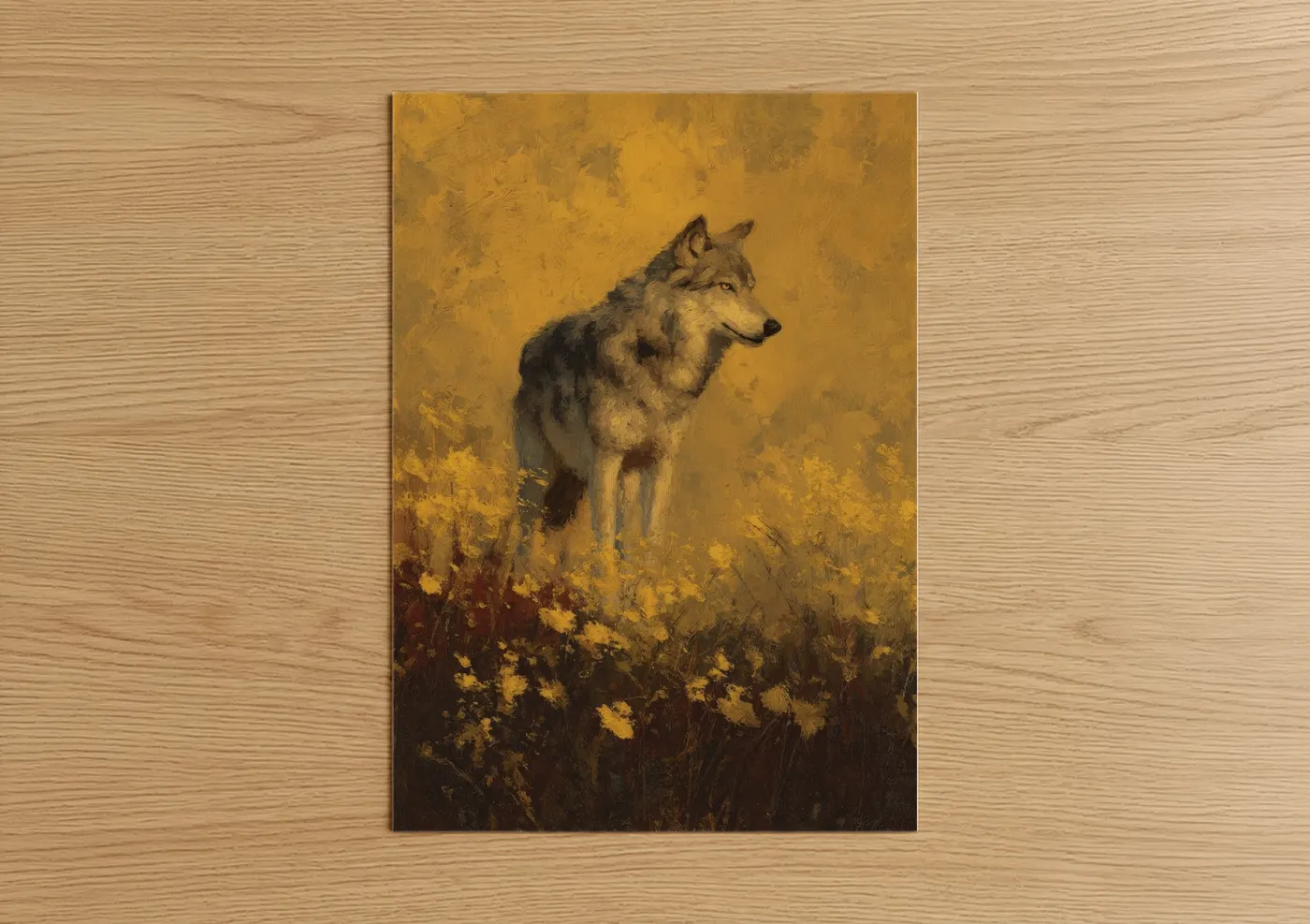 Golden Wolf Portrait Fine Art Painting Wall Art