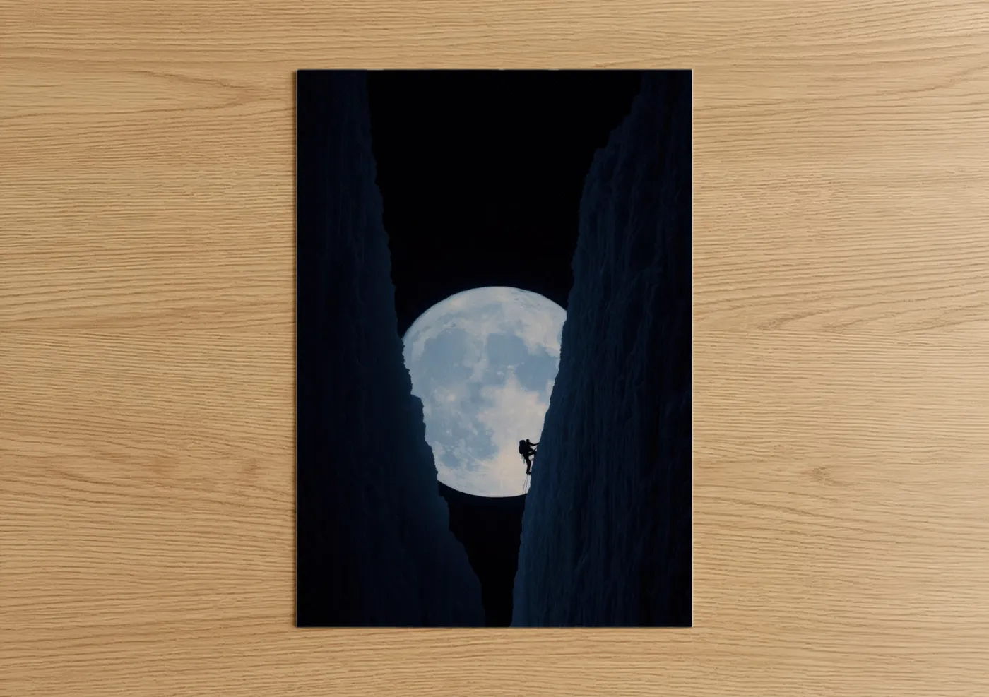 Ice Climber Scaling Moonlit Canyon Wall Art