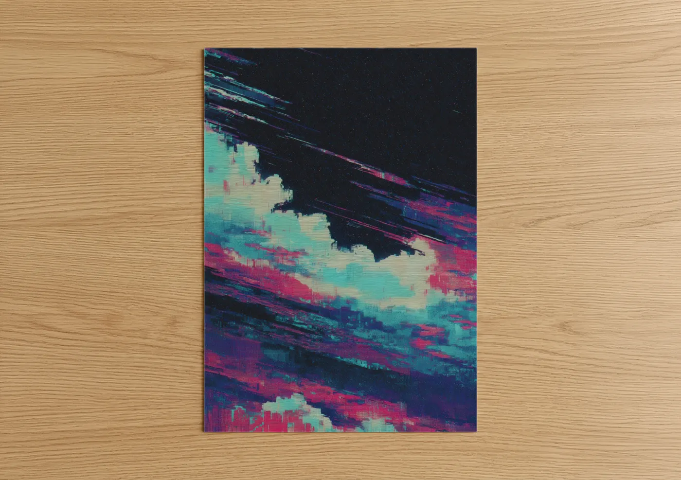 Glitch Nebula Purple Pink Cyan Sky Wall Art