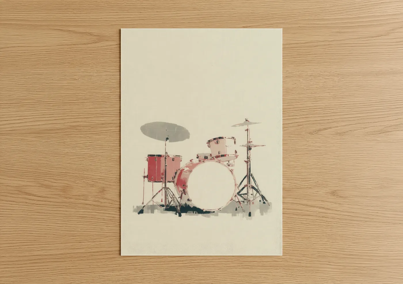 Vintage Drum Kit Red Watercolor Wall Art