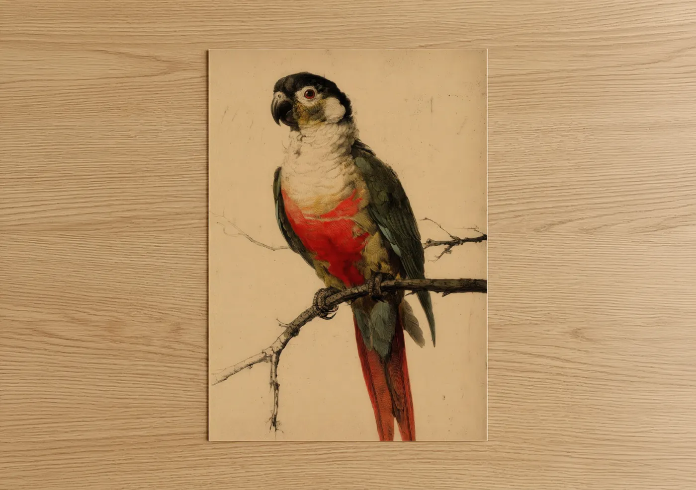 Red-Crowned Parrot Vintage Illustration Wall Art