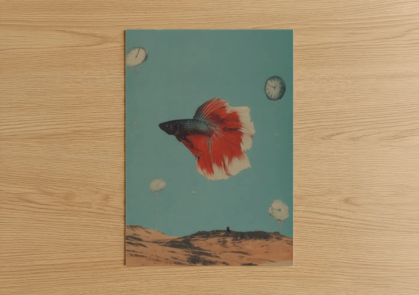 Crimson Betta Surreal Desert Wall Art