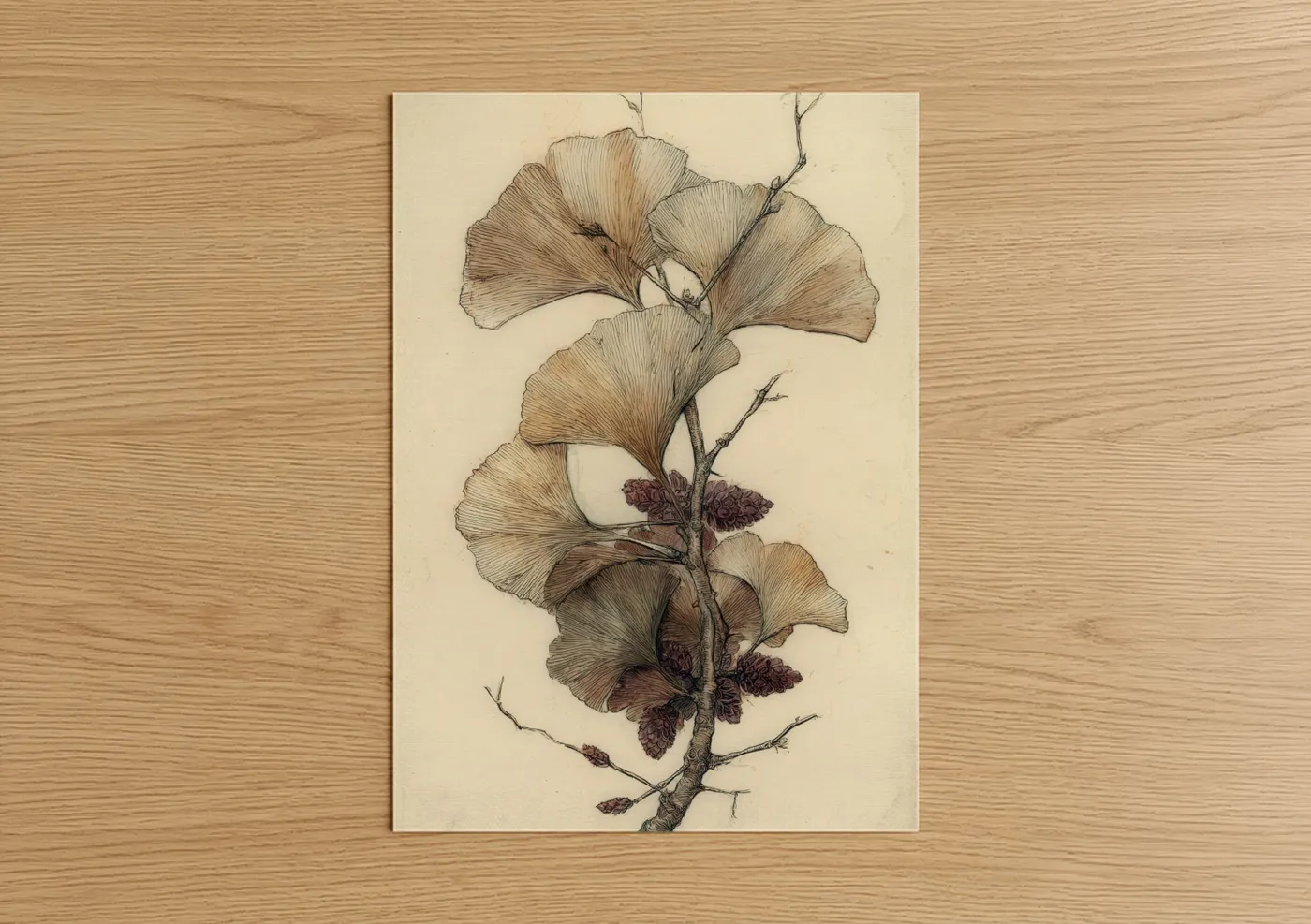 Ginkgo Bonsai Tree Botanical Illustration Wall Art