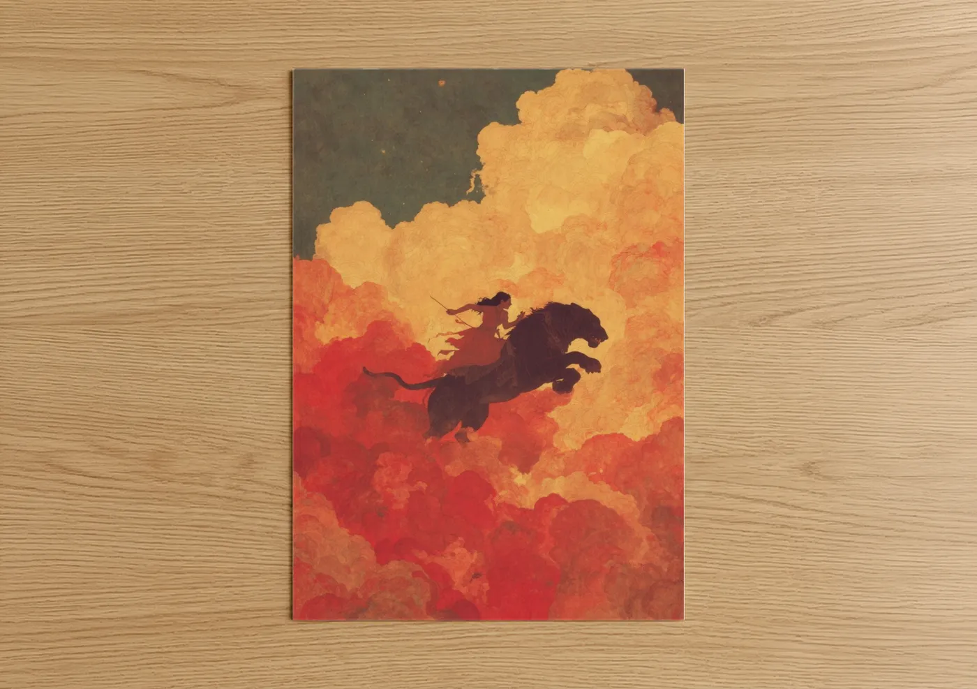Mythical Warrior Horse Fire Clouds Wall Art