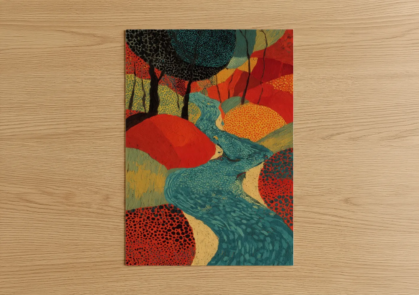 Crimson River Flow Abstract Nature Wall Art