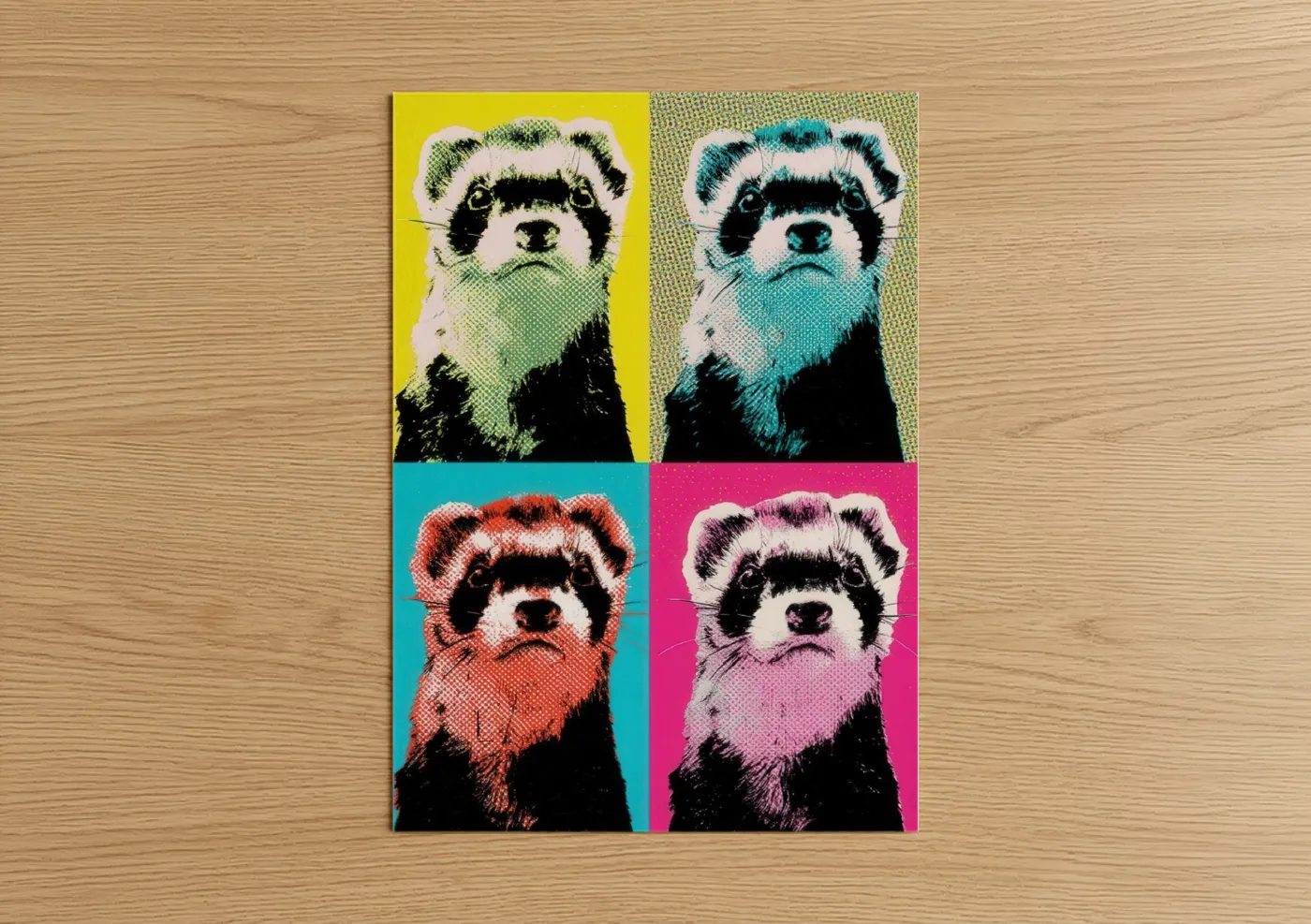 Pop Art Ferret Four-Panel Portrait Wall Art