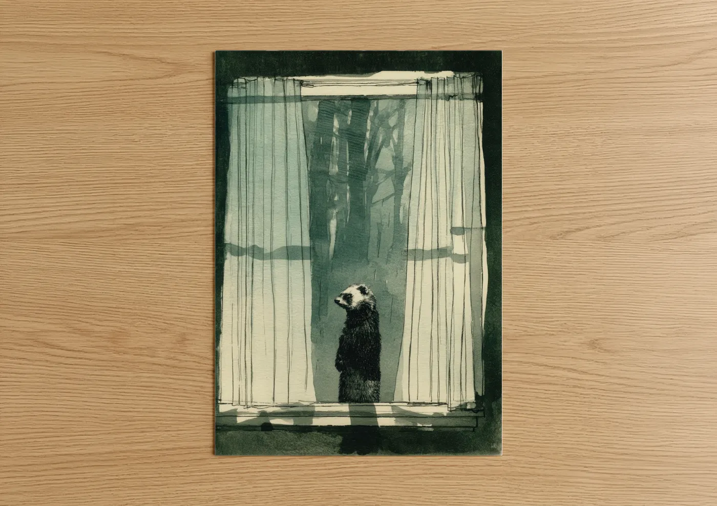 Curious Ferret Window Gazing Print Wall Art