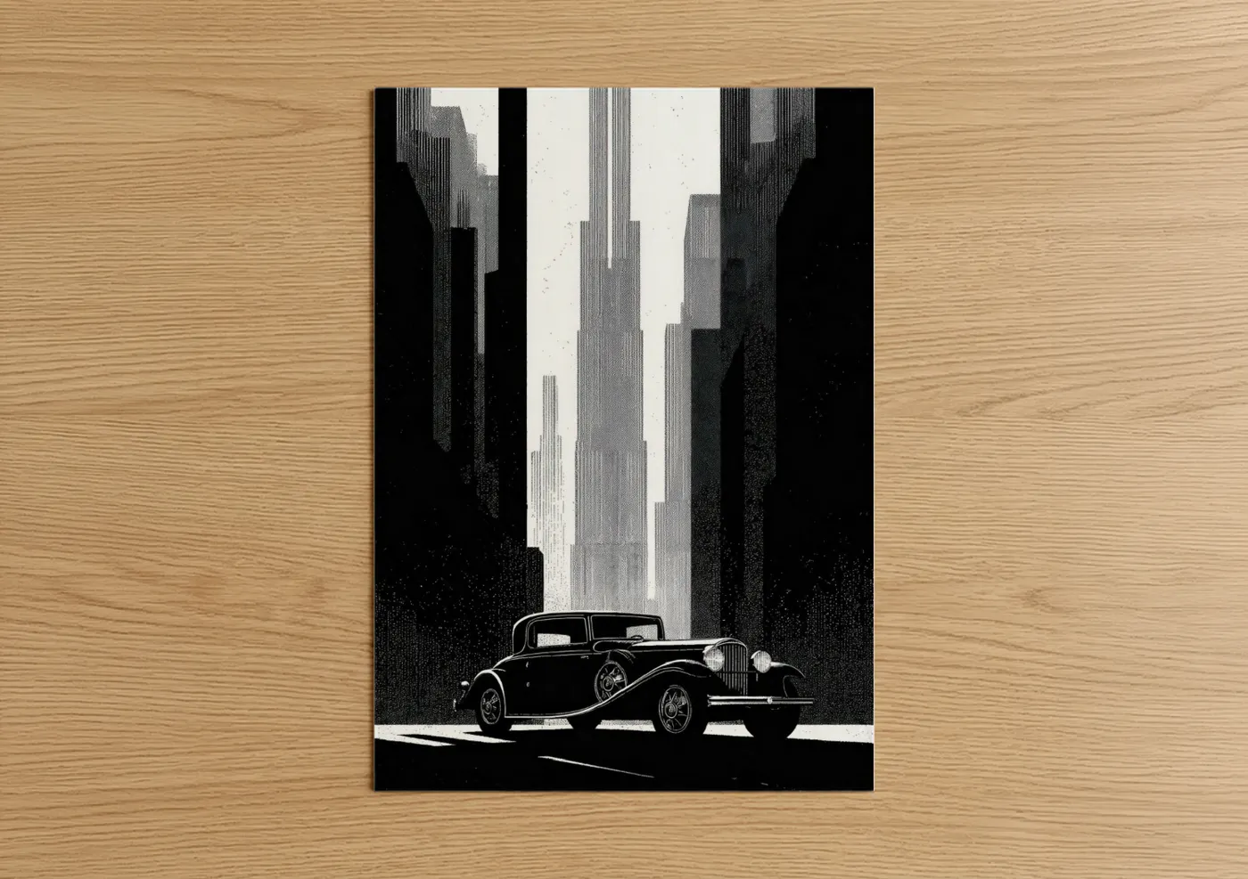 Classic Car Urban Architecture Black White Wall Art