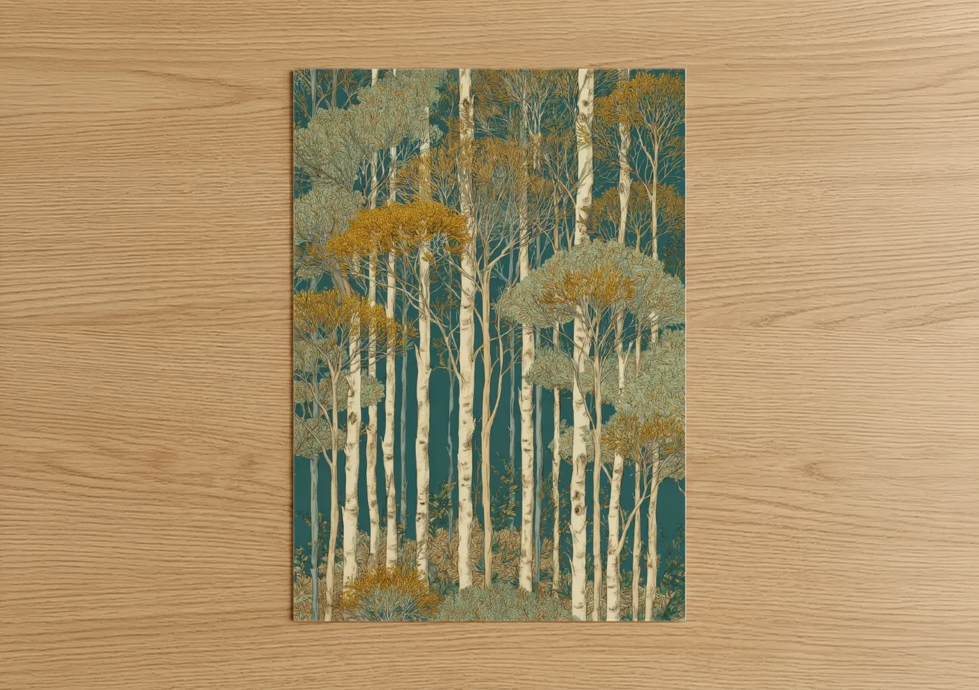 Golden Birch Forest Illustration Wall Art