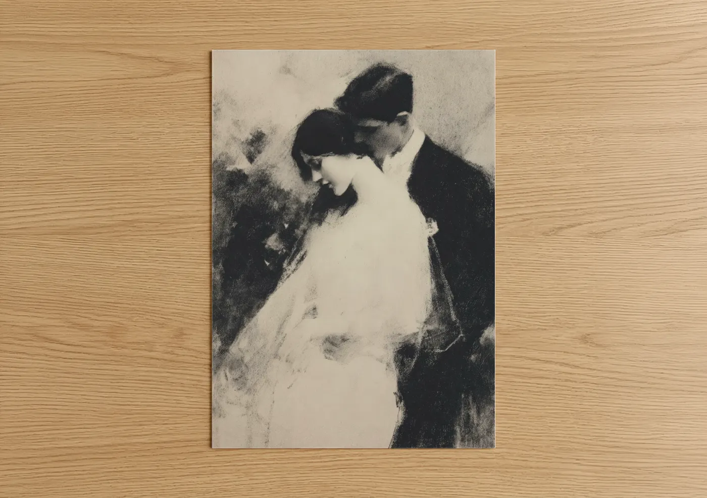Romantic Bride Groom Tender Embrace Wall Art