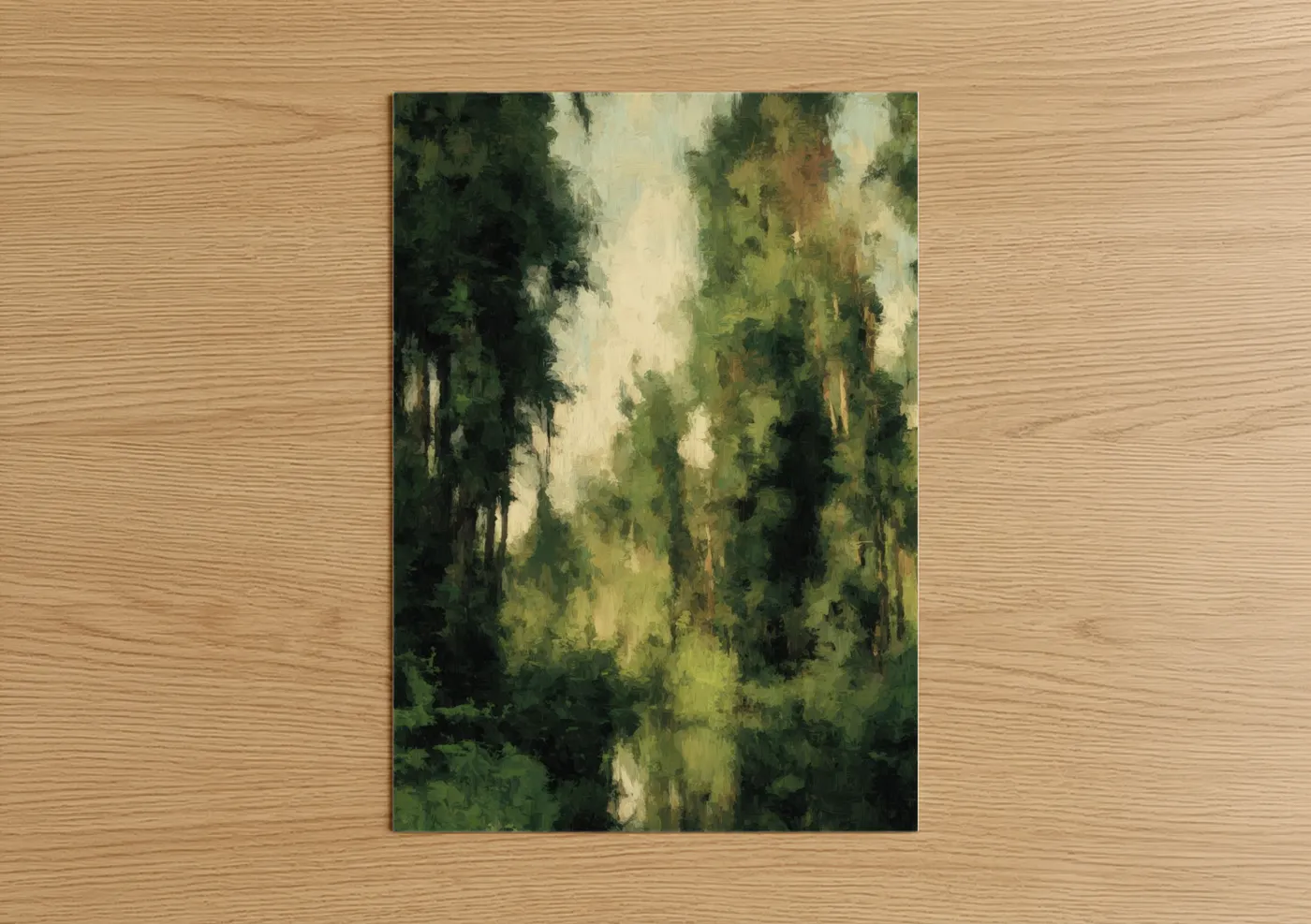 Misty Cedar Forest Landscape Painting Wall Art