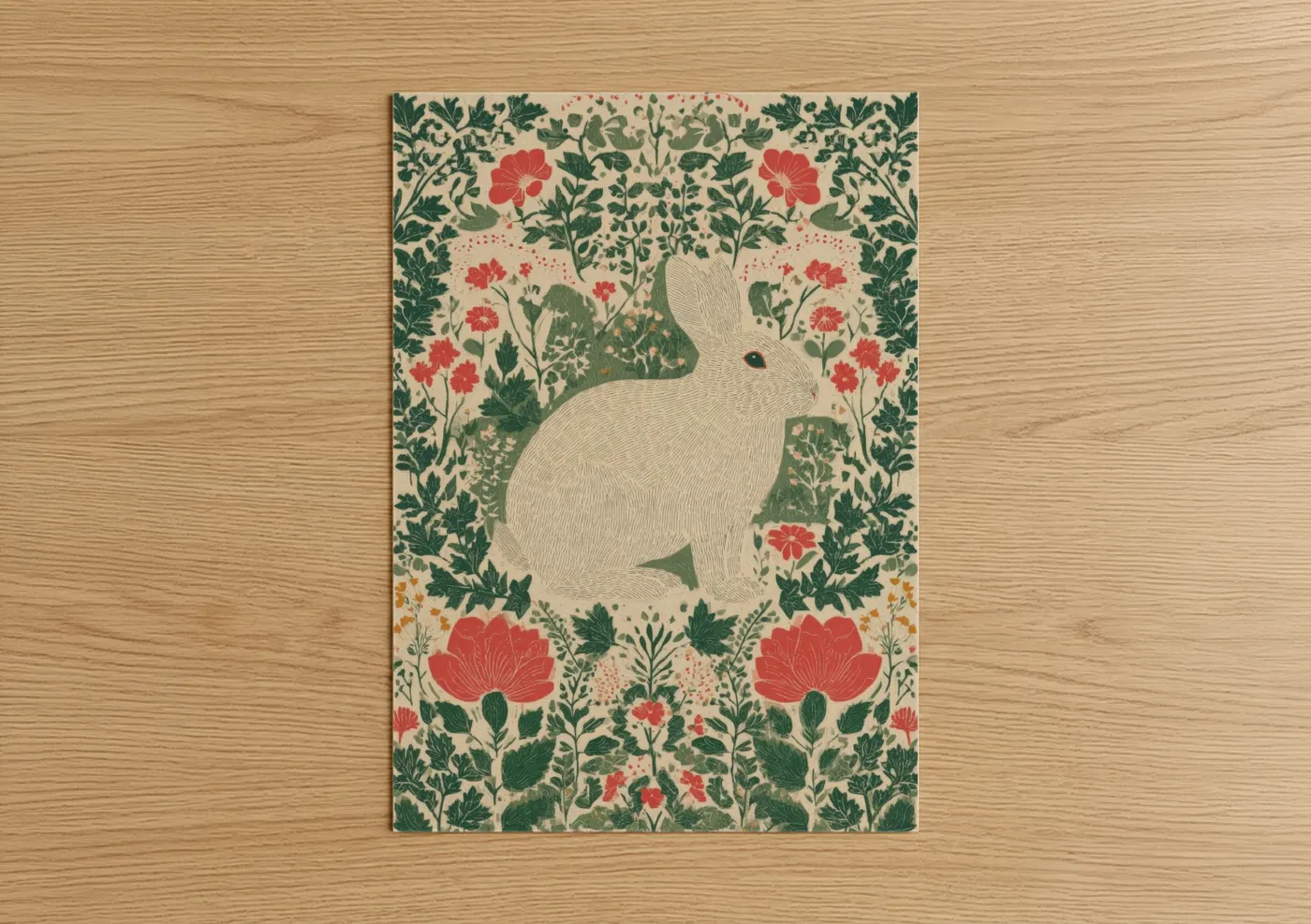 Cream Rabbit Floral Easter Illustration Wall Art