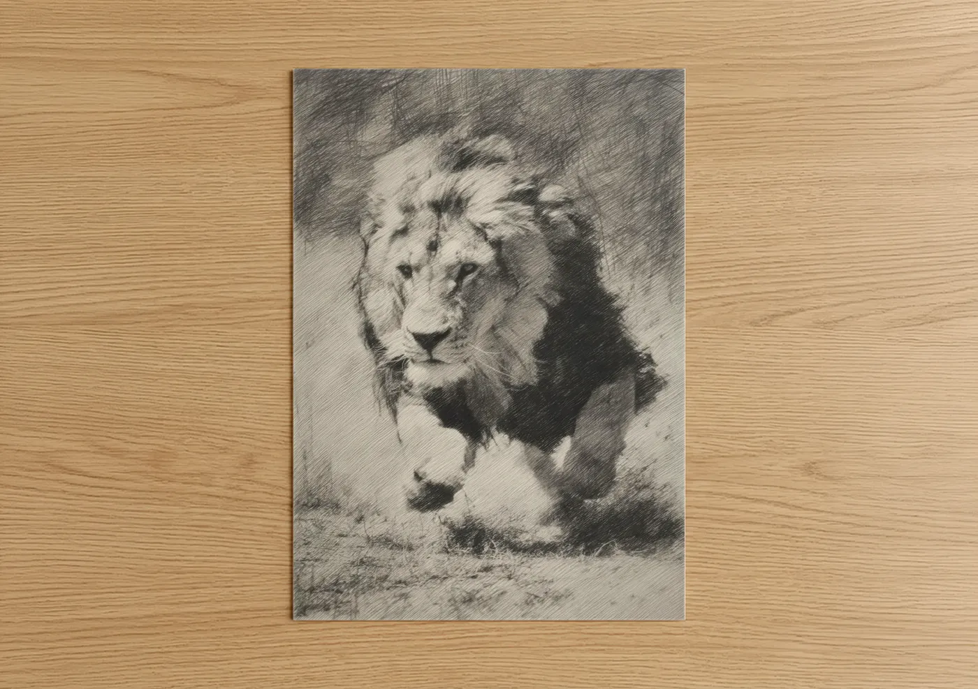 Majestic Lion Portrait Sketch Art Wall Art