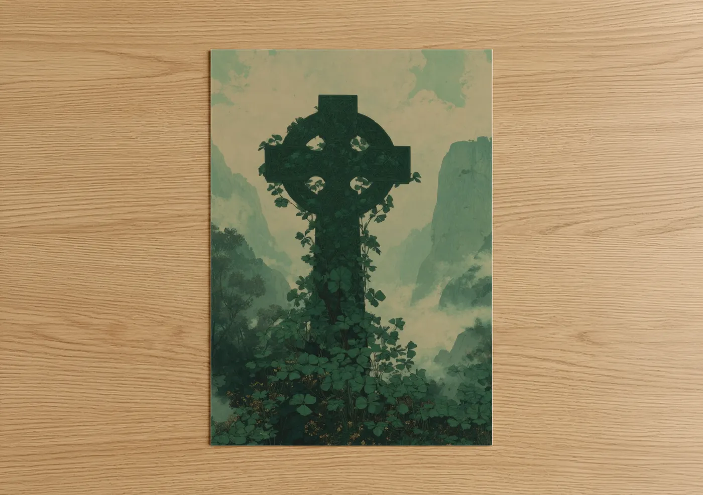 Mystical Celtic Cross with Ivy Vines Wall Art