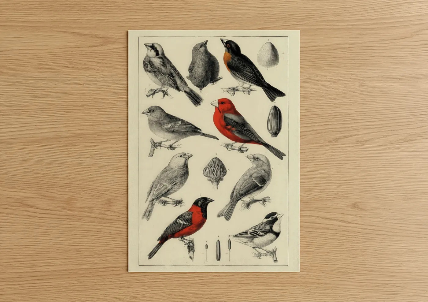 Scarlet Finch Vintage Ornithological Study Wall Art