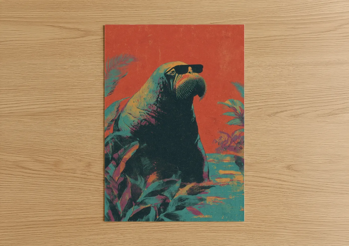 Tropical Walrus Pop Art Illustration Wall Art