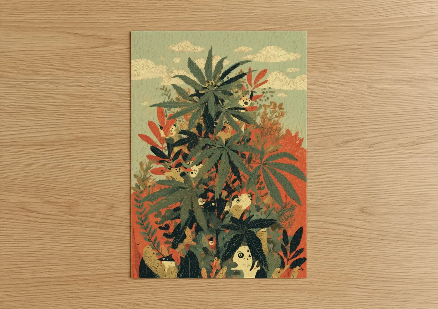 Cannabis Garden Creatures Illustration Wall Art