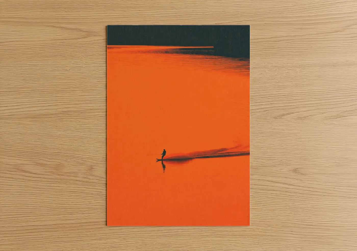 Solitary Water Skier Sunset Orange Wall Art