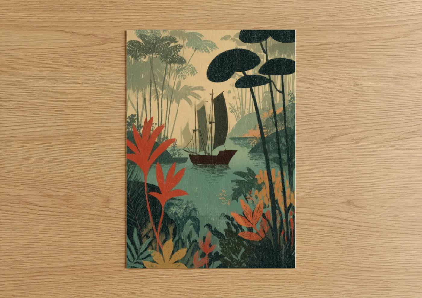 Vintage Ship Tropical Waters Illustration Wall Art