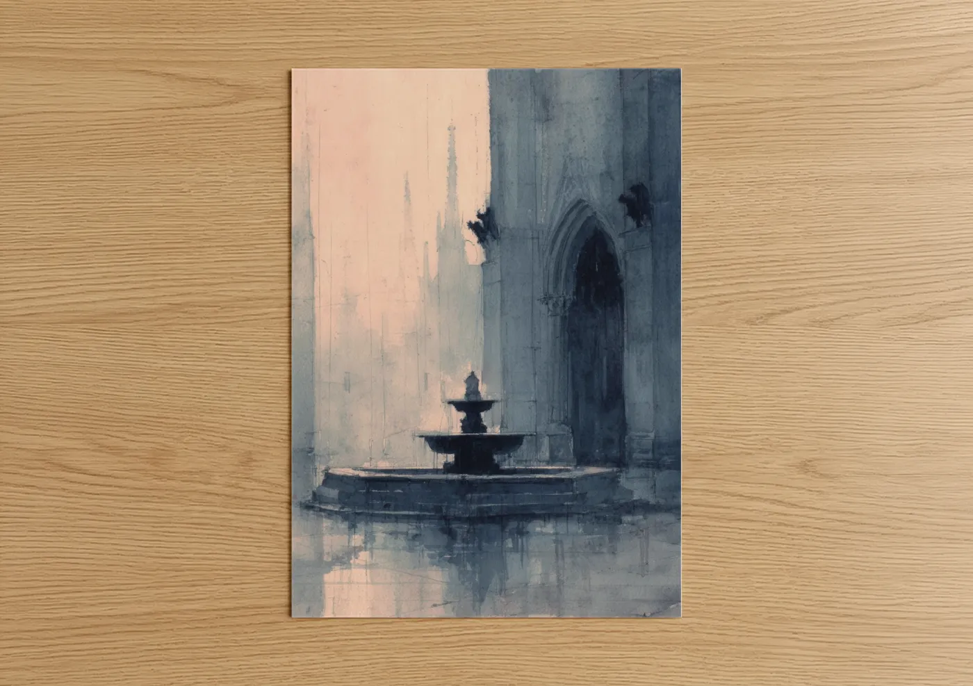 Misty Cathedral Fountain Architectural Wall Art
