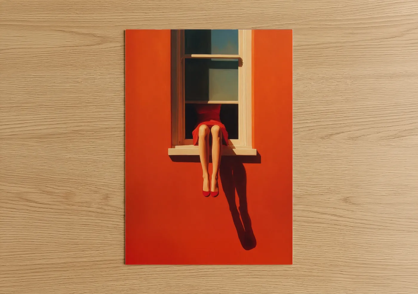 Woman in Window Red Wall Art