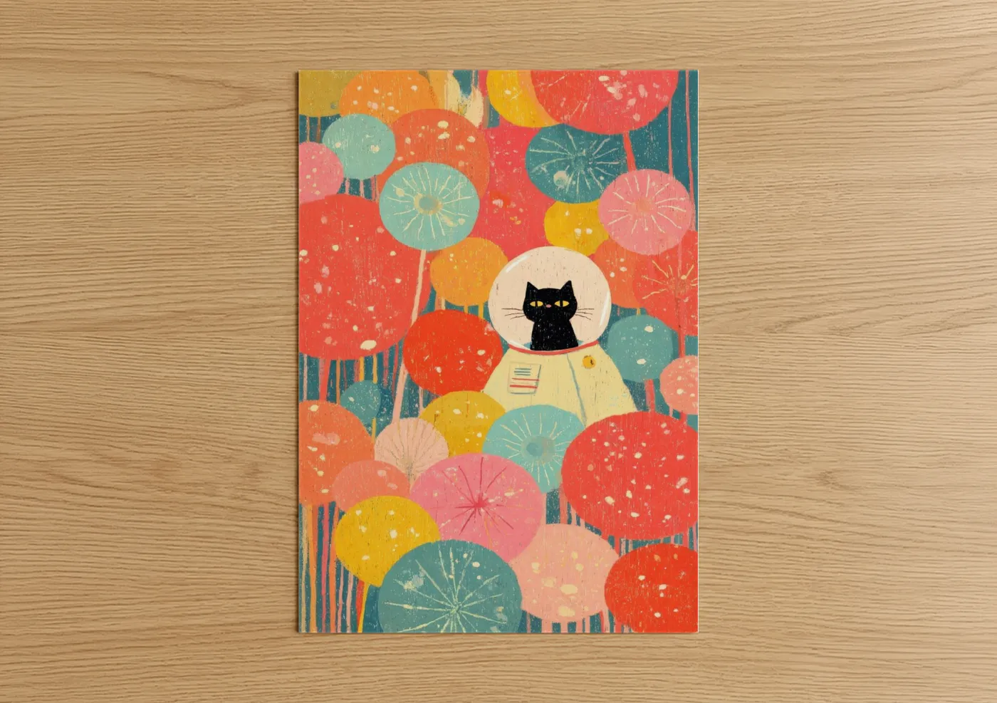 Cosmic Cat Explorer Space Illustration Wall Art
