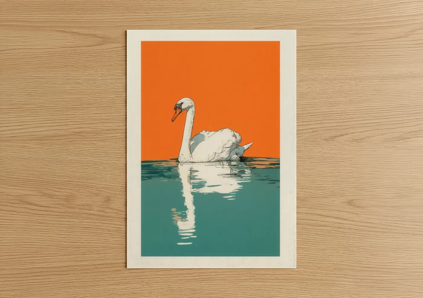 White Swan Orange Sky Watercolor Wall Art