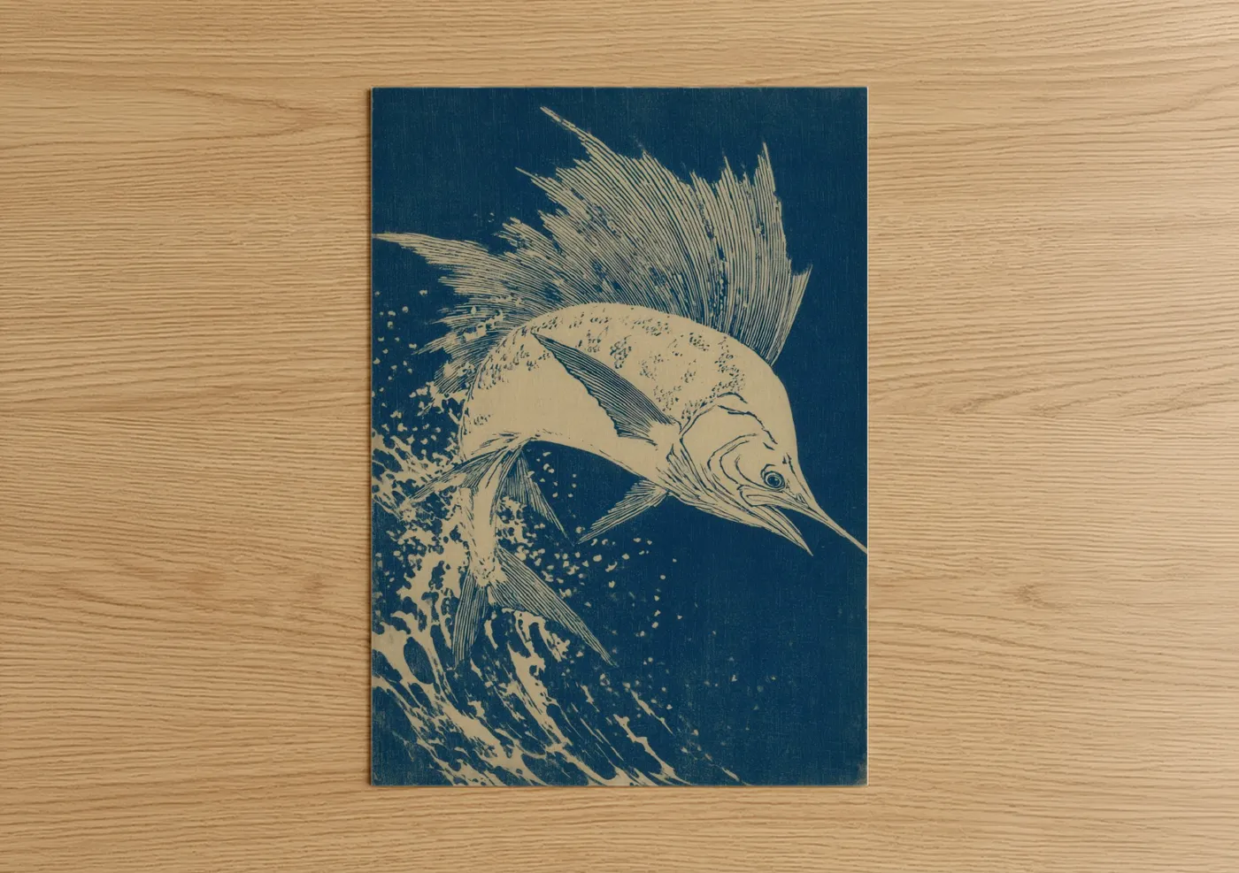 Cresting Sailfish Japanese Woodblock Wall Art