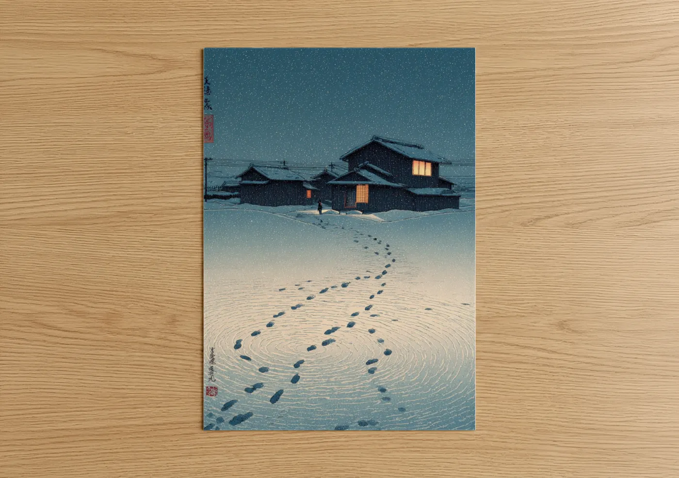Japanese winter village snow landscape Wall Art