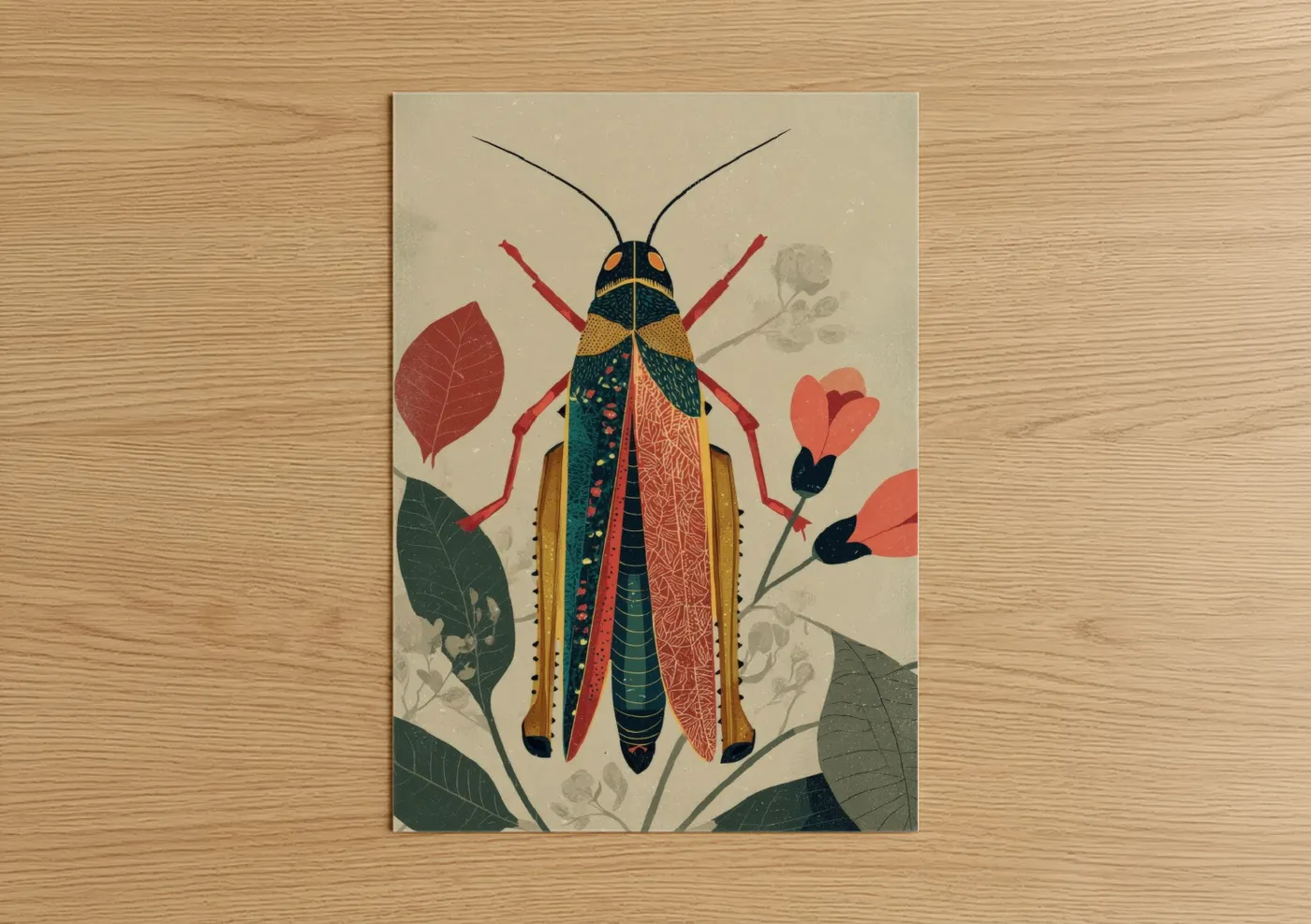 Ornate Grasshopper Botanical Illustration Wall Art
