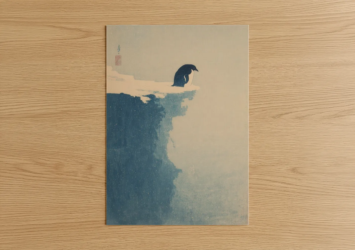 Snowy Cliff Penguin Winter Wall Art