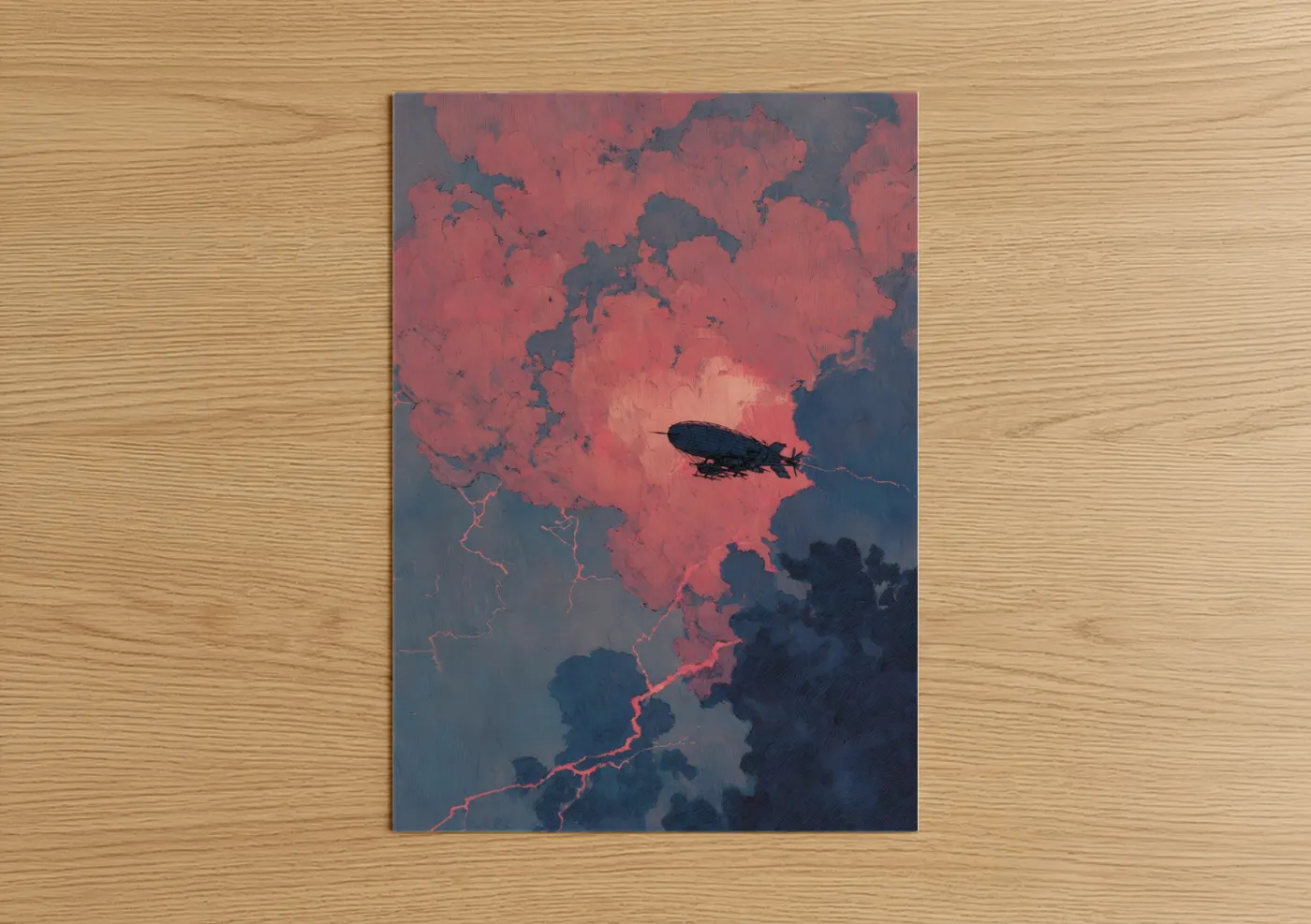 Crimson Airship Sci-Fi Sky Wall Art