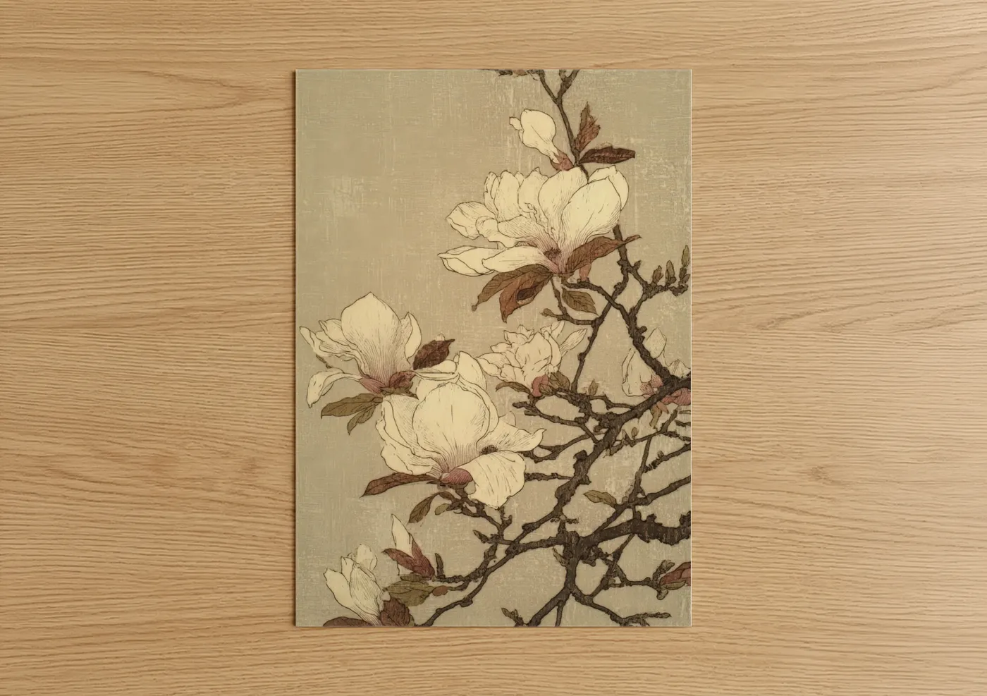 Cream Magnolia Botanical Illustration Wall Art