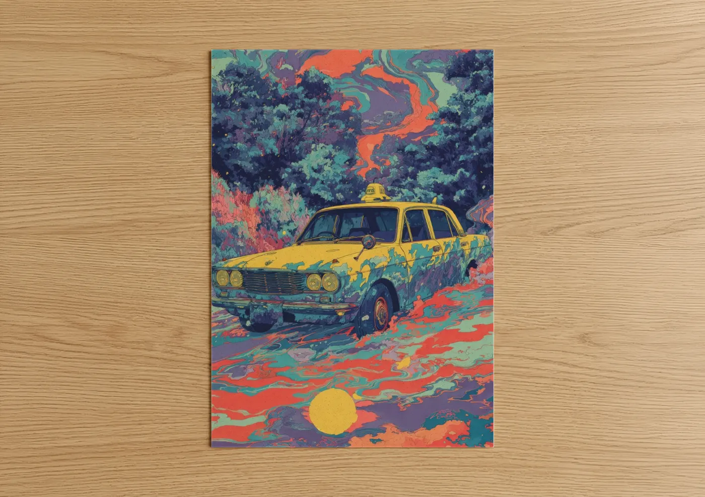 Surreal Taxi Cab Psychedelic Art Wall Art
