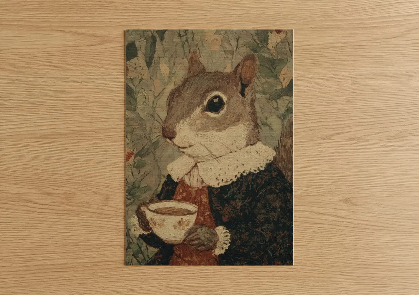 Vintage Tea Squirrel Botanical Illustration Wall Art