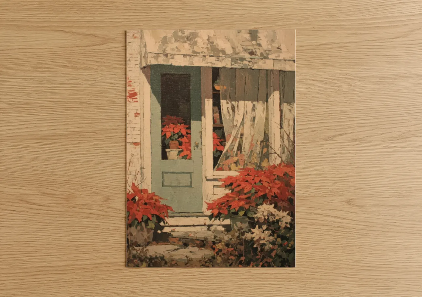 Vintage Cottage Poinsettias Botanical Wall Art