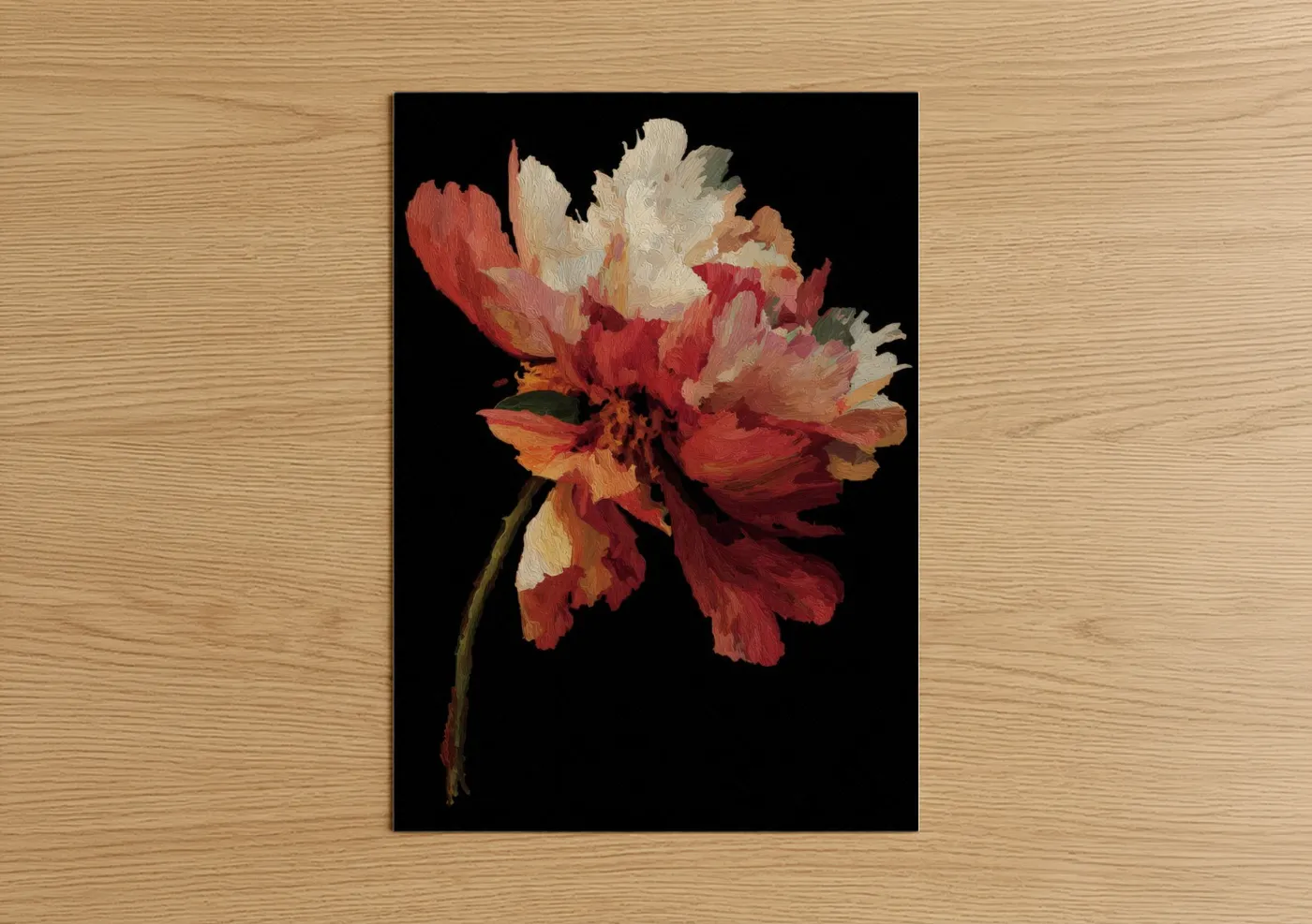Crimson Peony Bloom Oil Painting Wall Art