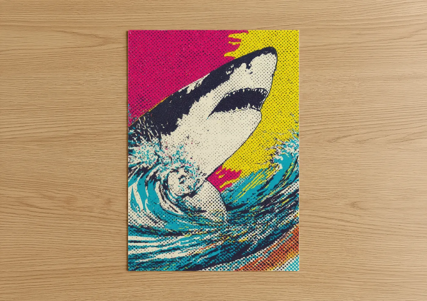 Pop Art Bull Shark Wave Illustration Wall Art