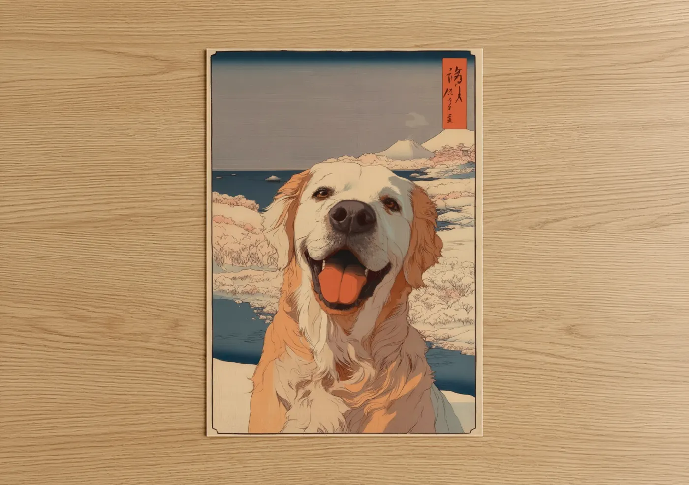 Golden Retriever Happy Smile Woodblock Wall Art