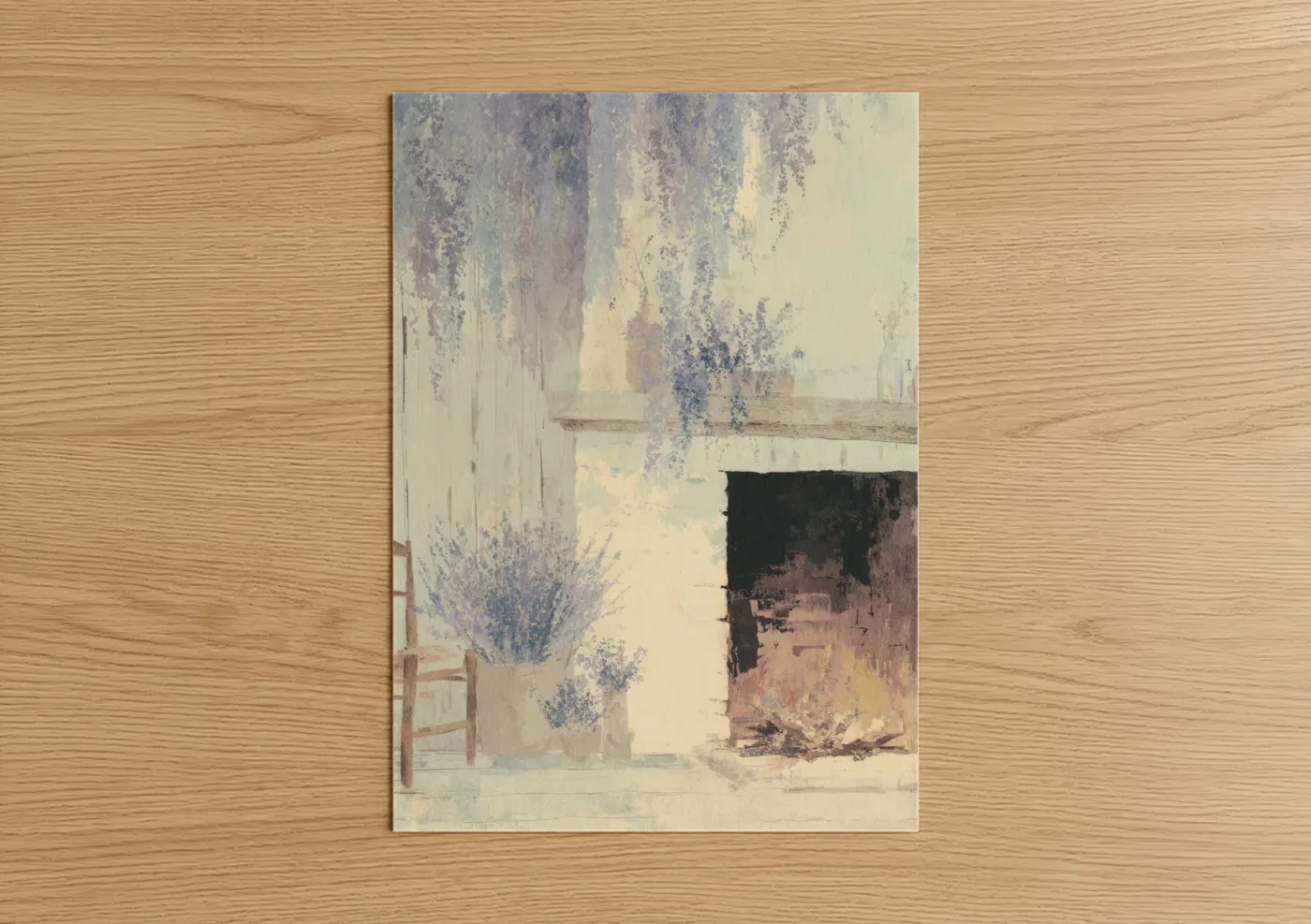 Lavender Fireplace Watercolor Wall Art
