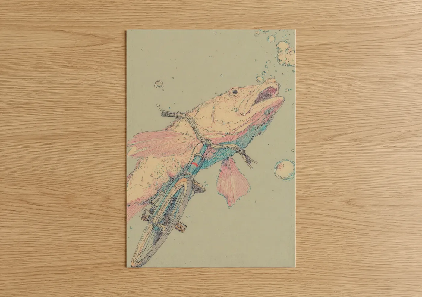 Art print on warm oak wood — cream and rose gold palette — Dreamy Snook poster