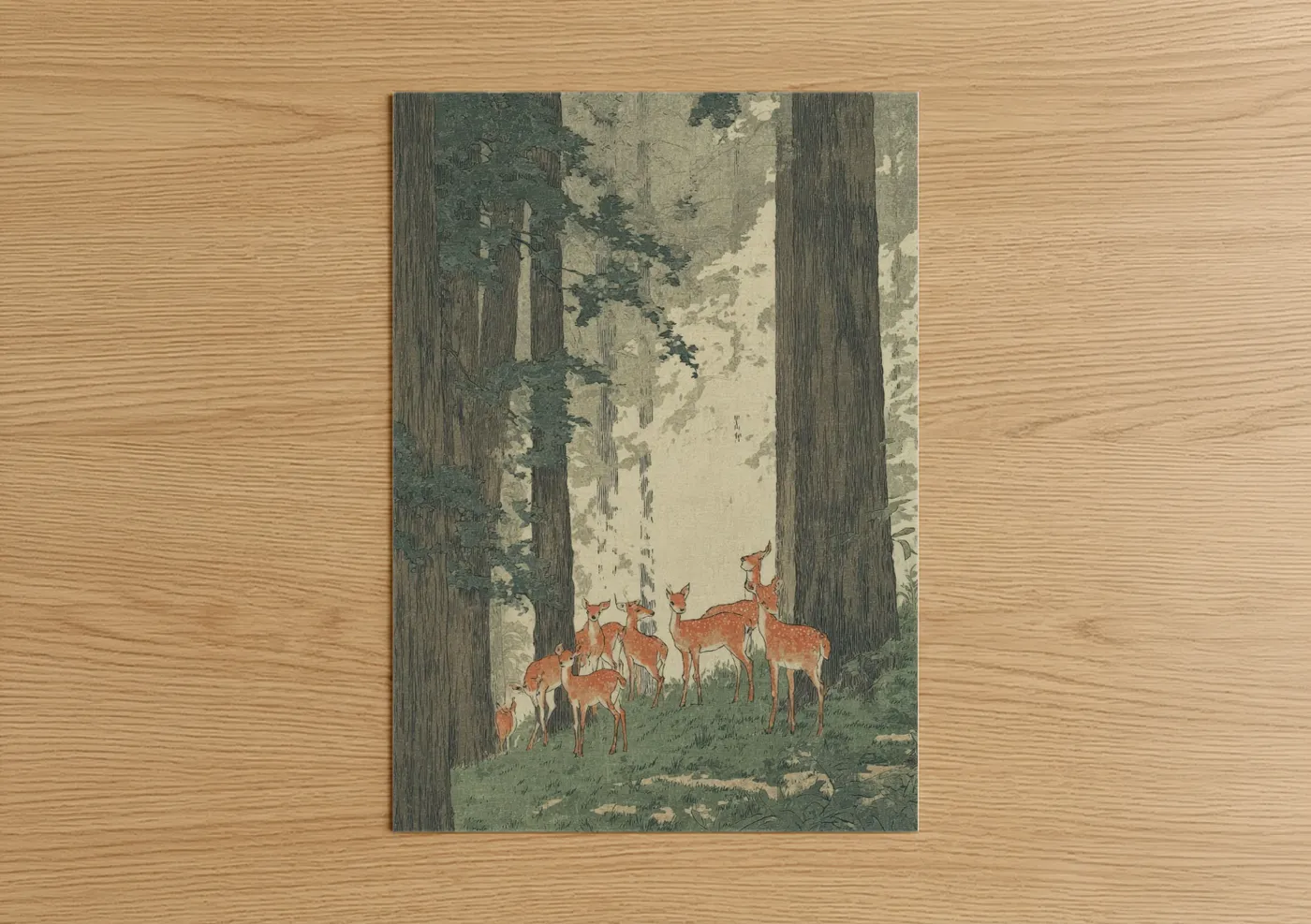 Deer Herd Redwood Forest Watercolor Wall Art