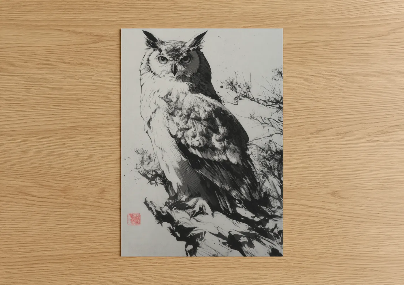 Watchful Owl Black and White Sketch Wall Art