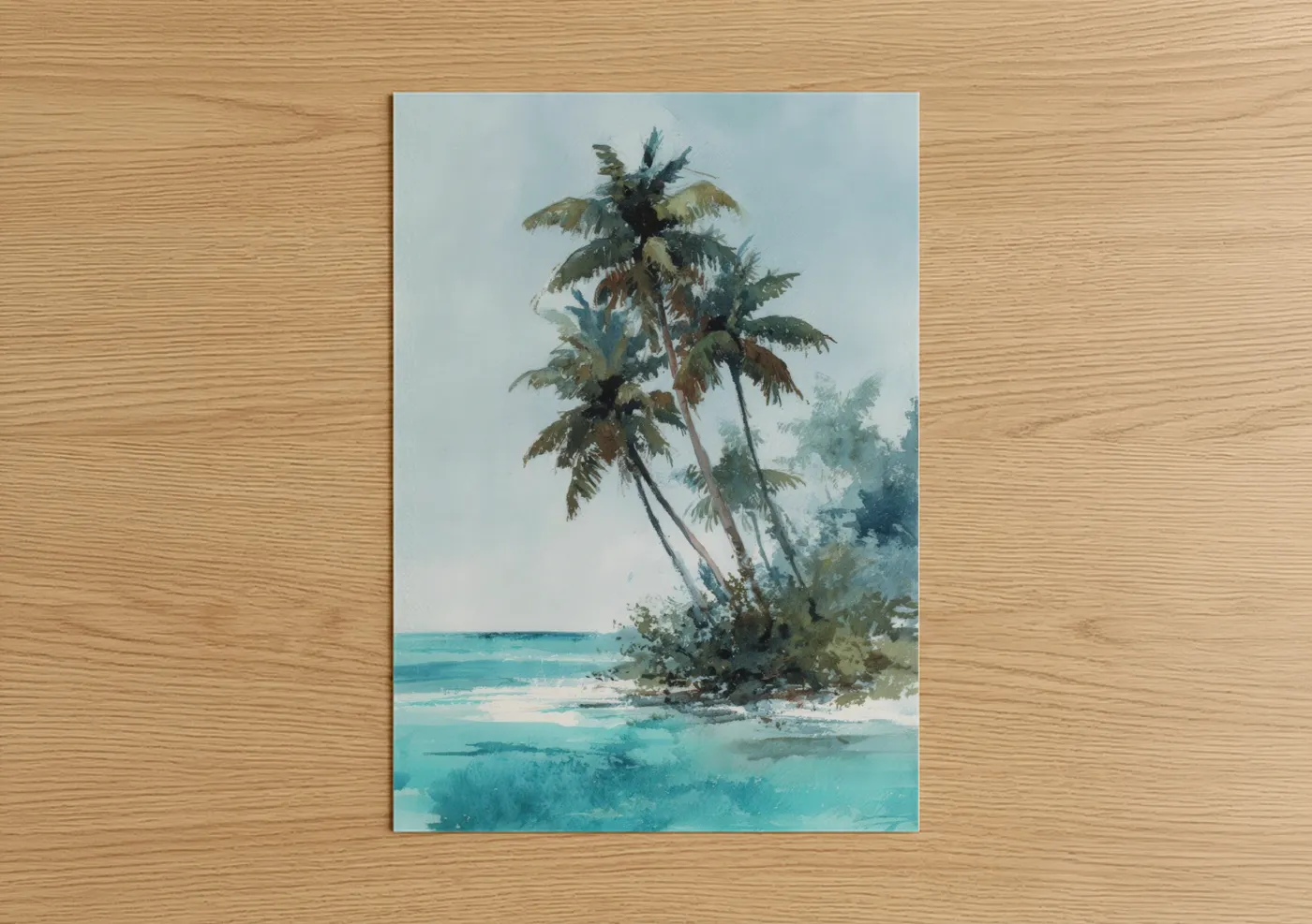 Tropical Beach Palm Watercolor Painting Wall Art